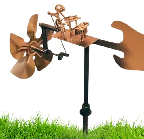 Handmade Metal Drummer Windmill | Metal Percussionist Drummer Figurine - Drummer Windmill Garden Decoration, Music Artwork Wind Spinner Statue For Rock Lover, Garden, Outdoor Display