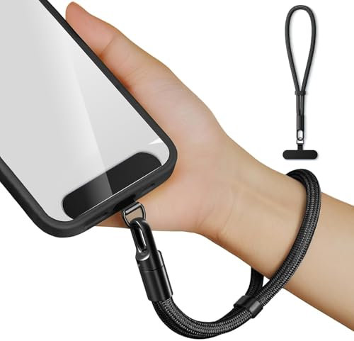 kinoco Cordon Telephone Portable Dragonne de Téléphone Portable Ajustable, Cordon Court Universel Anti-perte, Noir