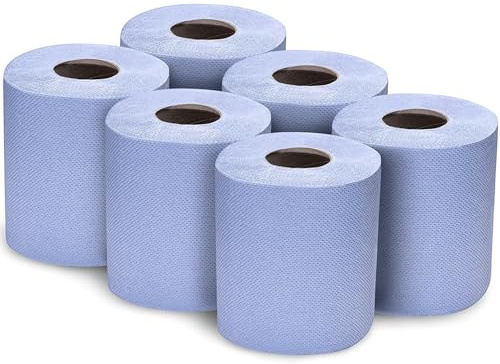 Centrefeed Paper Towel Rolls – Blue, 2-Ply High Absorbency Kitchen Roll, Embossed Blue Rolls 6 Pack for Commercial & Domestic Cleaning