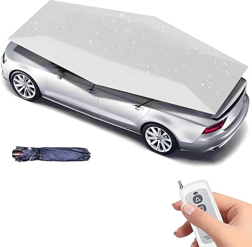 XUXIAO Cochera automática, sombrilla Plegable para Coche, Cubierta con Control Remoto, Resistente al Viento y al Agua, para Proteger el Coche en Exteriores,Silver-4.2m