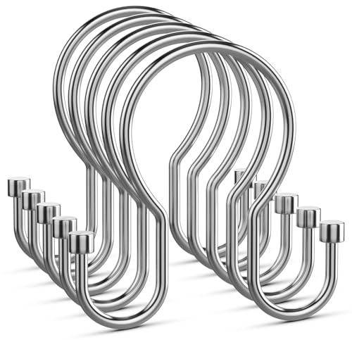 Goowin Shower Curtain Hooks, Simple Shower Curtain Rings, Sturdy Shower Curtain Hangers, Double Hook Shower Curtain Hooks, Smooth Gliding Metal Shower Hooks for Shower Curtain (Chrome, 12 Pack)