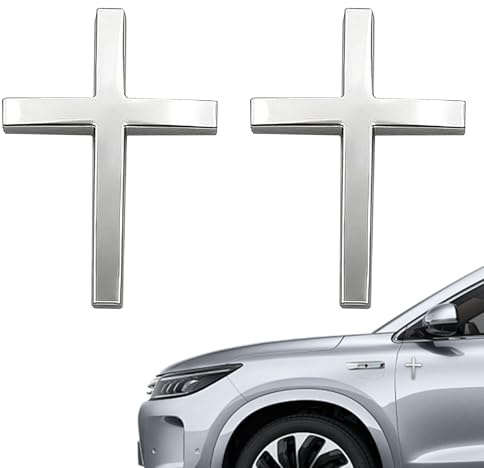 2Pcs Metal Cross Car Stickers, Silver Zinc Alloy Christian Stickers Badge, Self-Adhesive Jesus Cross Decals for Car Body Motorcycle, Religious Metal Emblem for Bible Lovers