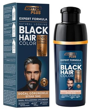 Softto+Plus Expert Men Tinte para el cabello y barba negro – 100% cobertura de canas, 10 minutos de uso, libre de amoniaco, color natural para el cabello y la barba, fácil aplicación | 400 ml