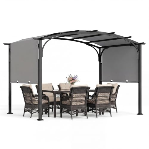RELAX4LIFE Pergola Toit Rétractable, 3x2,5M Pergola Jardin Extérieur Coulissante, Cadre Métallique Renforcé, Polyester Imperméable, Abri Solaire, Tonnelle de Jardin pour Terrasse Piscine (Gris)