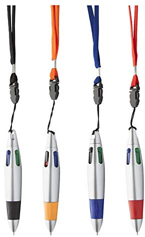 geo-versand 4 xGeocaching Kugelschreiber 4 Farben umhängen mit Lanyard rot blau grün schwarz