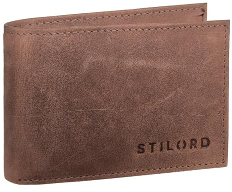 STILORD Lincoln Mini Geldbörse RFID Leder Herren Slim Wallet Minibörse Portemonnaie klein NFC Protector kleine Brieftasche Echtleder in Geschenkbox klein Farbe:Austin - braun