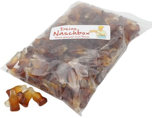 Deine Naschbox | Zuckerfreie Fruchtgummi Colafläschen - Neue Rezeptur | 1kg Nachfüllbeutel | Minimale Verpackung 100% recyclebar - XL Großpackung