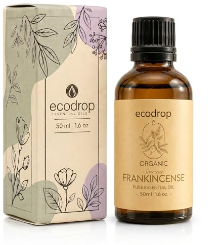 Ecodrop Frankincense Essential Oil - 50 ml I Organic, Pure & Natural | for Massage, Aromatherapy, Bath, Diffusers & Soap & Candle Making | Earthy Wood Fragrance | Vegan & UK Made | Boswellia Serrata