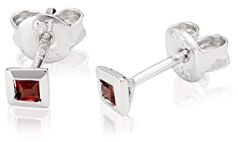 NKlaus Paar 3,7mm Quadrat Ohrstecker 925 Sterling Silber echt Granat Ohrringe Unisex 3769