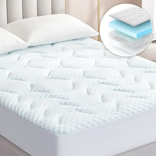 EHEYCIGA Memory Foam Mattress Topper Small Double Bed, 122x190x3cm, White | Pressure Relief, Gel Mattress Pad, Extra Deep Pocket, Bamboo Breathable Mattress Cover, Soft Supportive