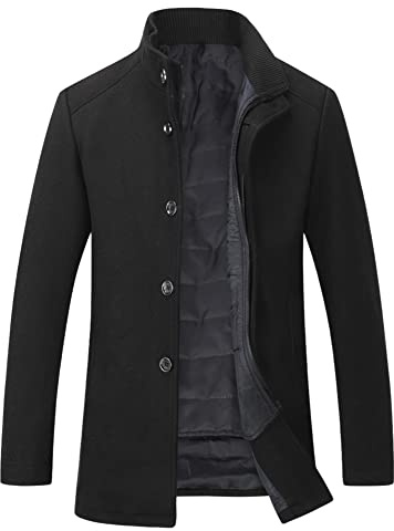 YOUTHUP Mens Wool Coat with Gilet Winter Thick Trench Coat Casual Outdoor Warm Peacoat, Black, L