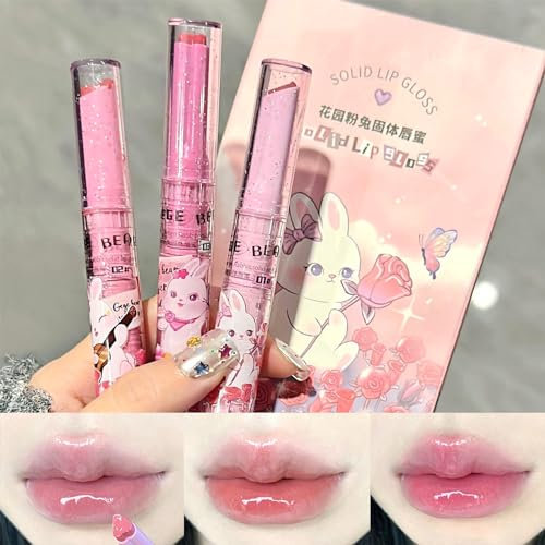 Bekoeen Set di 3 Heart Jelly Lipstick, Rossetti Idratanti a Specchio, Cute Rabbit Lipgloss idratante Lip Stain,Trucco Brillante per le labbra