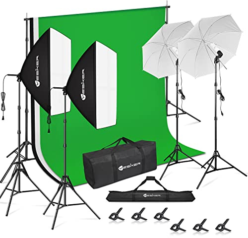 Yesker Photography Lighting Kit 8.5x10ft backdrop Support Equipment System Umbrella 5500k Light Bulb Softbox Continuous Lighting for Photo Shoot Studio Portrait Product and Video Recording Photography
