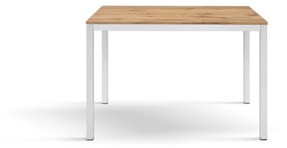 PAZZO DESIGN Tavolo fisso Enrico, Rovere Rustico, Gambe Bianche, Cucina, Soggiorno, Scrivania, Made in Italy, 110x68x75 cm - id_2102