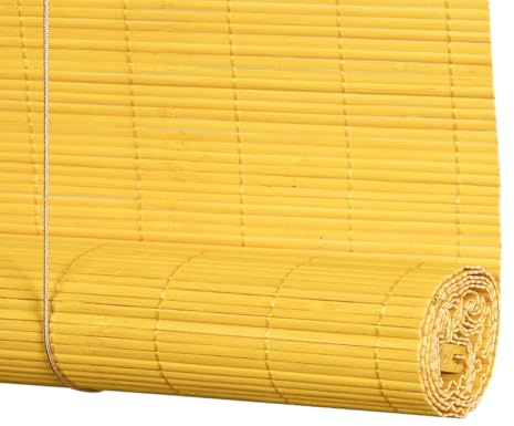 Victoria M. Bambusrollo Sonnenschutz Sichtschutz Rollo Seitenzugrollo, für Fenster und Türen, Blickdicht, 130 x 220 cm, Gold