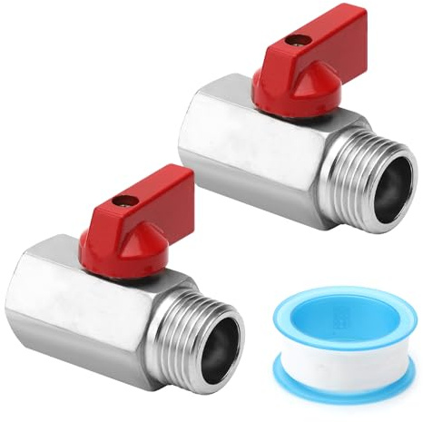 2 stycken kulventil 1/2 (IG x AG) & teflonband (4 m x 1,4 cm), avstängningsventil 1/2 tums avstängningsventil vattenkran avstängningsventil DN15, kran trädgård upp-till-ventiler för rörledningssystem
