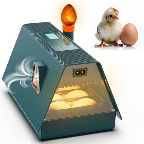 Okkobi M10 Incubators for hatching eggs - Ideal all ages - Incubator with Automatic Turning and Humidity Control - Integrated Candler - 10 eggs - Green & Orange