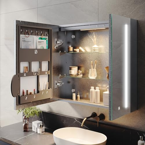 ELEGANT Bathroom Mirror Cabinet with LED Lights & Shaver Socket, 700x650mm