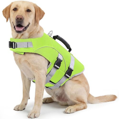 ASENKU Chaleco Salvavidas para Perros para Perros Pequeños, Medianos y Grandes, Arnés Ajustable + Asa de Transporte, Bandas Reflectantes, Ideal para Natación, Paseos en Barco y Actividades Acuáticas