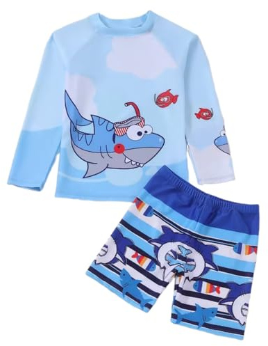Wsdsgz Costume da bagno per bambini a due pezzi con costume da bagno a maniche lunghe rashguard e pantaloncini da bagno per ragazzi a maniche lunghe Set da bagno in poliestere per ragazzi