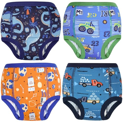 MooMoo Baby Cotton Potty Training Underwear 4 Packs Absorbent Reusable Training Pants for Boys 3T