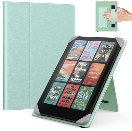 MoKo Case for 6.8,7 Inch eReaders Tablets,Agave Green | eReader accessories for 6.8-7 Colorsoft/Kobo Libra Tablets, Lightweight PU Folio Cover, Hand Strap, Kickstand