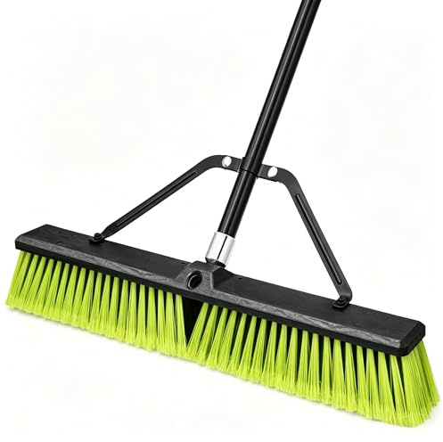 TidyBliss Escoba Jardin de 60 cm para Exteriores, Cepillo Comercial Grande de Cerdas Rígidas con Mango Largo de 160 cm para Garaje, Taller, Jardín, Patio, Terraza, Calle, Almacén (Amarillo Verdoso)