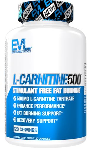 EVL L-Carnitine Supplement for Weight Loss Support - L Carnitine Tartrate for Cellular Energy Focus Endurance and Fat Burning Support - Stimulant Free Amino Acid for Fat Metabolism (120 Servings)