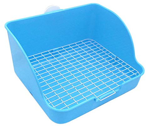 Rat Small Litter Box, 10x8 Square Corner Litter Box Training Pan with Grid Potty Tray Toilet for Cage Small Animal/Rabbit/Guinea Pig/Bunny/Ferret (Blue)