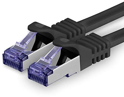 1aTTack.de Câble Réseau CAT7 CAT 7 10 Gigabit - 1x 1m - RJ45 Ethernet LAN DSL Routeur Modem - Noir