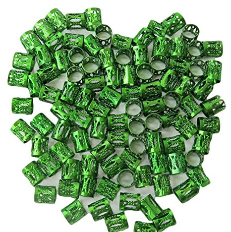 Steellwingsf 100Pcs Braid Beads 8mm Hole Micro Dreadlock Ring Beads Hollow Hair Braid Cuff Clips Gift Braiding Hair Jewelry Decor Green