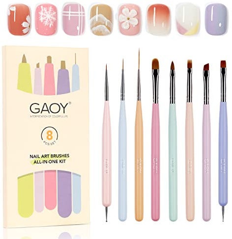 GAOY 8 Pcs Nail Art Brushes - Nail Design Tools for Detail Painting, French Liner and Dotting Pens