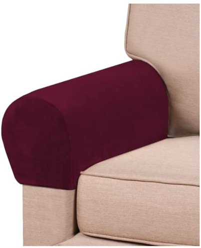 GAMUKAI Stretch Armrest Covers Velvet Arm Covers for Chairs Couch Sofa Armchair Slipcovers for Recliner Sofa 2pcs (Burgundy)