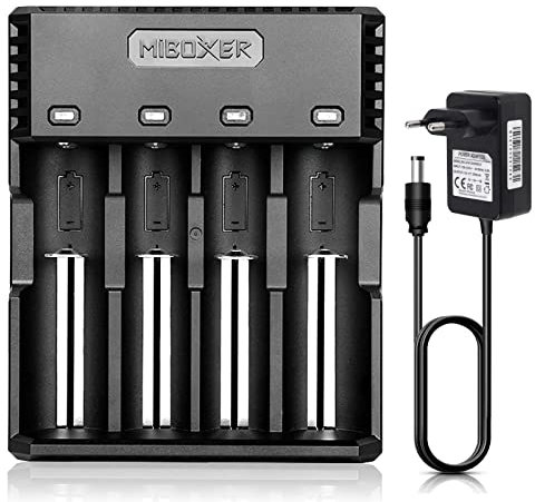 COSOOS Cargador de batería con 4 ranuras de carga, cargador rápido para baterías recargables, Li-Ion NI-MH NI-Cd AA AAA C 18350 18500 18700 20700 21700 26650 RCR123