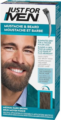 Just For Men Teinture Brun Moyen Foncé, Coloration Moustache Et Barbe Homme, Élimine Les Poils Blancs Pour Un Résultat Plus Épais, Avec un Pinceau Applicateur, Rapide et Facile - M40