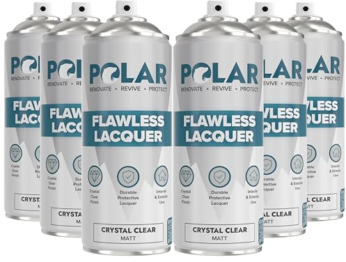 Polar Clear Matte Flawless Lacquer Spray - 6 x 13.5 Fl Oz - Clear Coat Spray Paint - Non-Yellowing & Scratch Resistant - Interior & Exterior Surfaces for Wood, Metal, Plastics, Glass & Ceramics