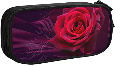 FJAUOQ Red Rose Pencil Case Compartments Pen Pouch Box Multifunctional Makeup Bag Holder Large Storage Stationery Organizer with Zipper for Office Travel