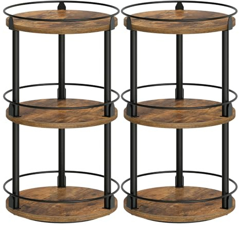 YATINEY Especiero, organizador giratorio de 3 niveles, juego de 2, estante de almacenamiento giratorio, especiero compacto, para encimera de cocina y mesa de comedor, Marrón Vintage y Negro XSR23L2BR