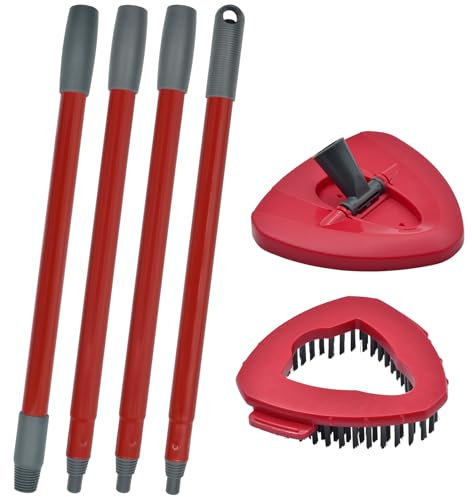 Mop Replacement Handle 4 Section Replacement Base with Scrub Brush Head Set Compatible with Vileda Spin EasyWring Mop Accessories for Floor Cleaning