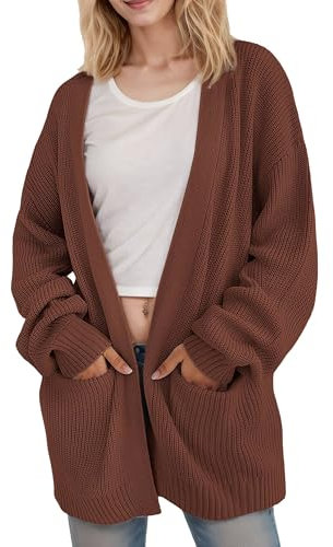 Jhsnjnr Damen Oversized Strickjacke mit Taschen Langarm Strickmantel Pullover Herbst Open Front Strick Cardigan