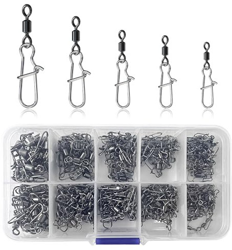 Udbrud 210 Stück Fishing Angel Wirbel Set, Angeln Drehgelenk mit Kugellagerwirbel und Karabiner Angelzubehör Set mit Box Edelstahl Lure Stecker Wirbel Interlock Snap Fischköder Angeln 2# 4# 5# 6# 8#