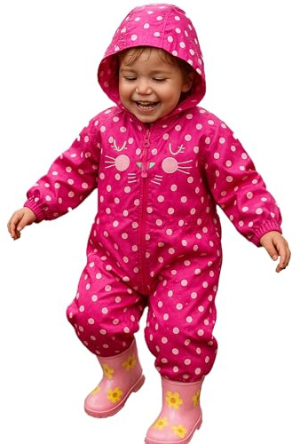 G5 APPAREL Kids Girls All-In-One Waterproof Rainsuit Toddlers Babies Outdoor Coverall Suit (Pink, 3-4 Years)