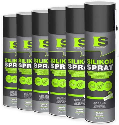 Spraytive 6 x 500 ml spray siliconico – Lubrificante e spray lubrificante per auto, gomma, plastica e metallo – Incolore, idrorepellente, senza residui, da -50 °C a +250 °C – Made in Germany