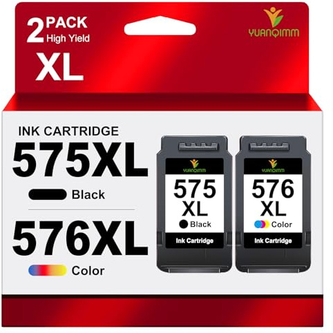 YUANQIMM PG-575XL CL-576XL Cartouches d'imprimante 575 576 XL Compatible pour Canon 575 576 XL pour Canon PIXMA TS3550i TS3551i TS3750i TS3751i TS3752i TR4750i TR4751i (1 Noir, 1 Couleur)