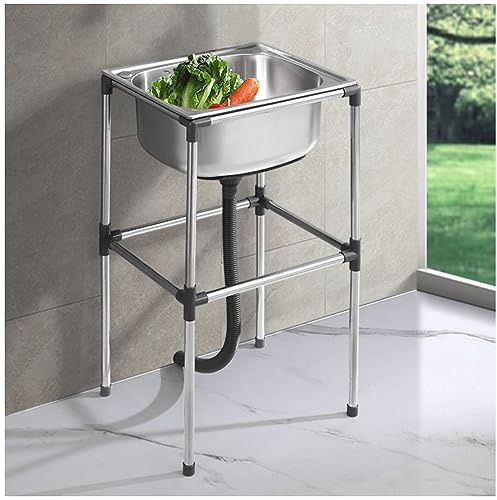 Lavello da cucina portatile in acciaio inox autoportante per bar, ristorante, lavanderia, hotel, uso domestico, 37 x 31 x 60 cm (senza rubinetto)
