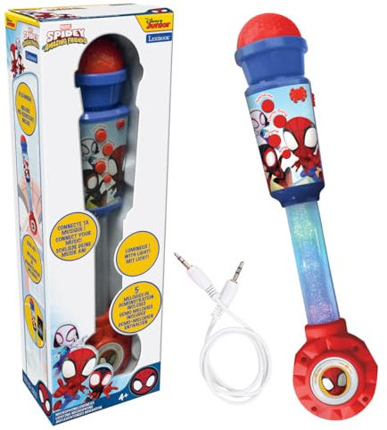 Lexibook, Microphone Spider-Man avec Tube Lumineux avec Enceinte, mélodies et Effets sonores, MIC90SPLXB