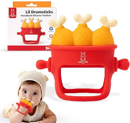Fried Chicken Baby Teething Toys - Teething Mitten, Baby Chew Toy, Teethers for Babies 3-6 Months and 6-12 Months, Newborn Essentials Must Haves, Parent-Designed by Honey Bun Toys