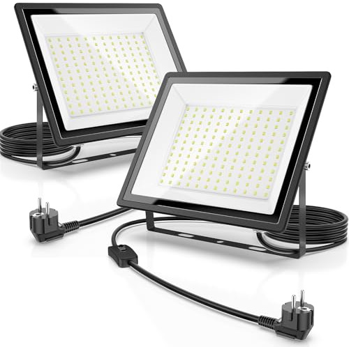 Proiettore LED 150W 16500LM 6500K, IP66 Impermeabile Esterni,160° Ampio Angolo,CRI 80-90,Alluminio Pressofuso,Vetro Temperato,Valvola di Pressione – Per Giardino,Garage,Cantieri,Terrazzo (2 PACK)