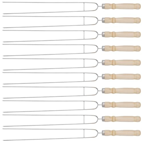 OSALADI Set 10 Spiedini da Barbecue in Acciaio Inossidabile Manico in Legno, Spiedi Professionali Riutilizzabili a U per Griglia, Bastoncini da Arrosto Resistenti e Facili da Pulire
