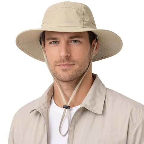 TOP-EX Waterproof Boonie Sun Hat, UPF 50+, Wide Brim, Packable | Waterproof, packable wide-brim boonie with removable chin strap – for hiking, fishing, camping, travel and gardening.